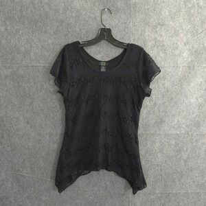 Shannon Ford New York Top Short Sleeve Asymmetrical Hem Black Scoop Neck Elegant